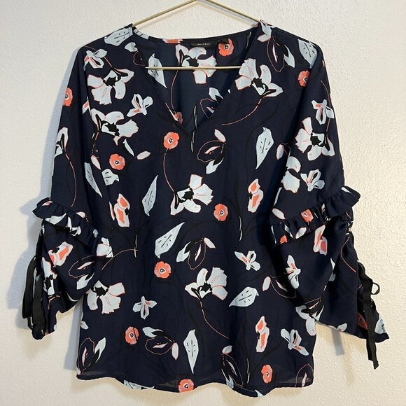 Halogen Floral V Neck Blouse - Picture 1 of 8
